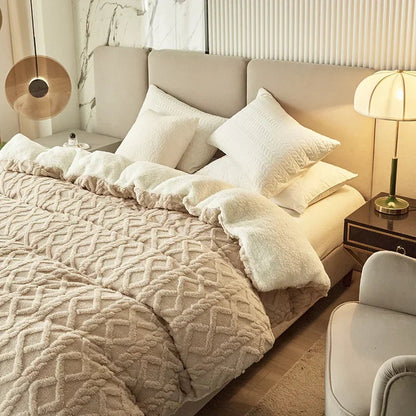 Housse de couette réversible 240x220 luxe avec effet peluche et finition lisse