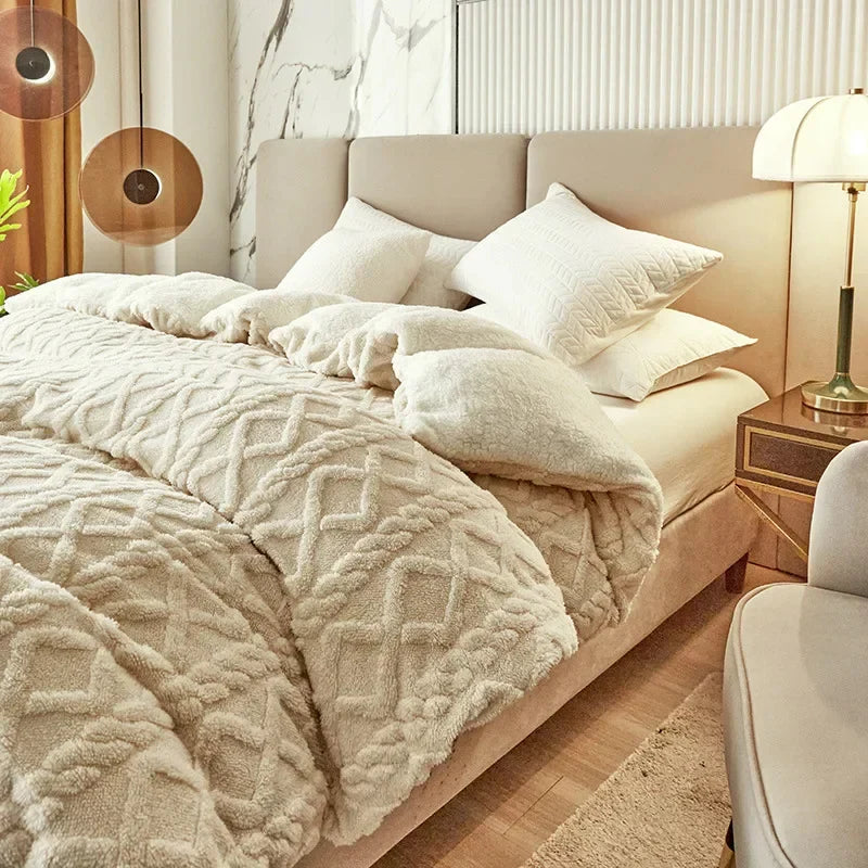 Housse de couette réversible 240x220 luxe avec effet peluche et finition lisse