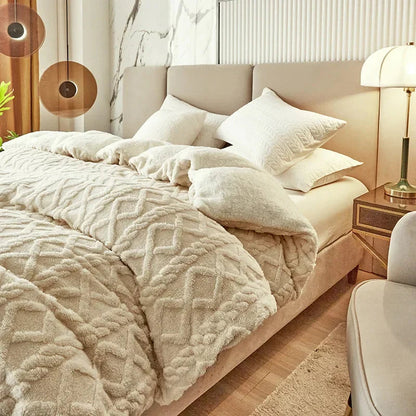 Housse de couette réversible 240x220 luxe avec effet peluche et finition lisse