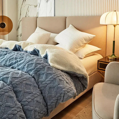 Housse de couette réversible 240x220 luxe avec effet peluche et finition lisse