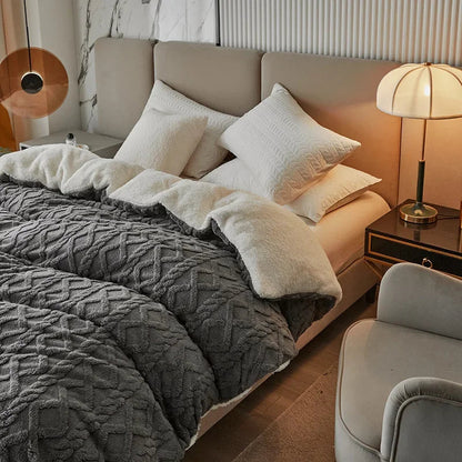 Housse de couette réversible 240x220 luxe avec effet peluche et finition lisse