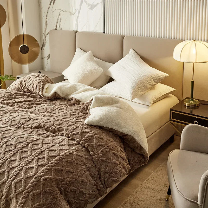 Housse de couette réversible 240x220 luxe avec effet peluche et finition lisse