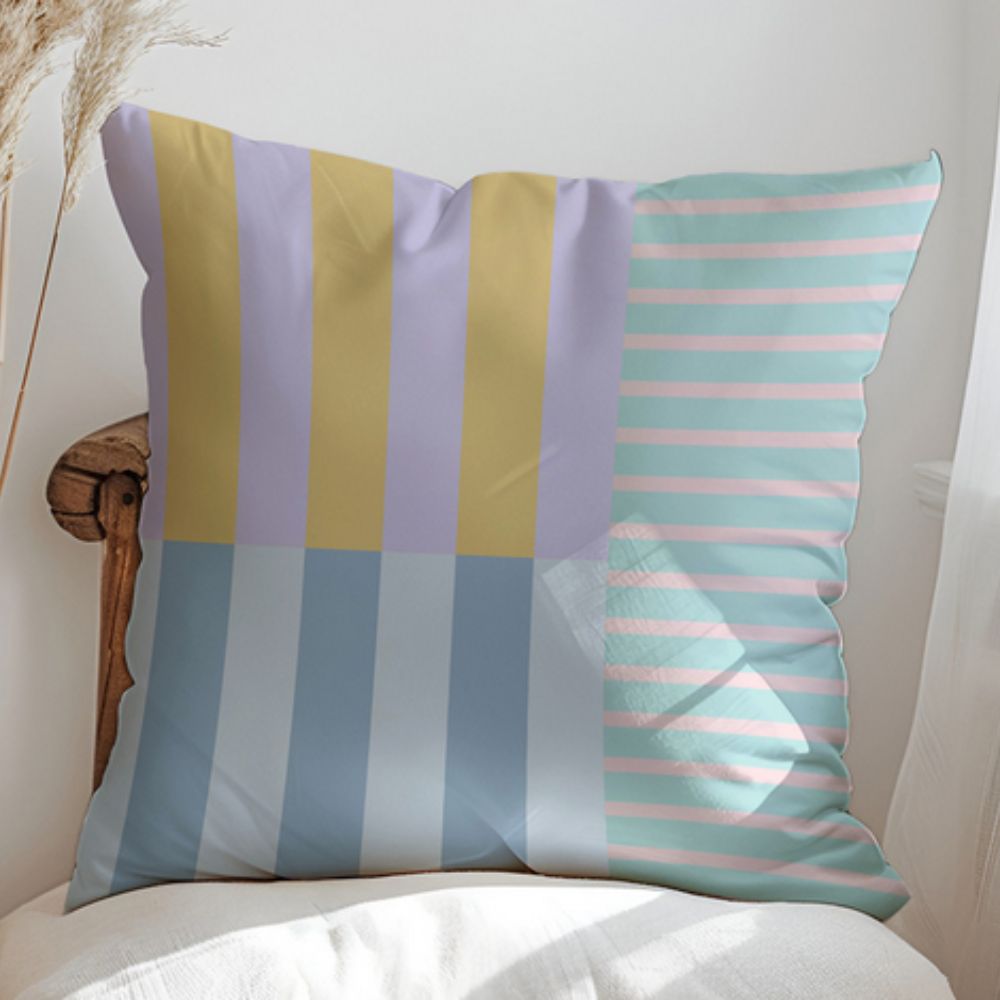 Housse de coussin à blocs rayés style mod