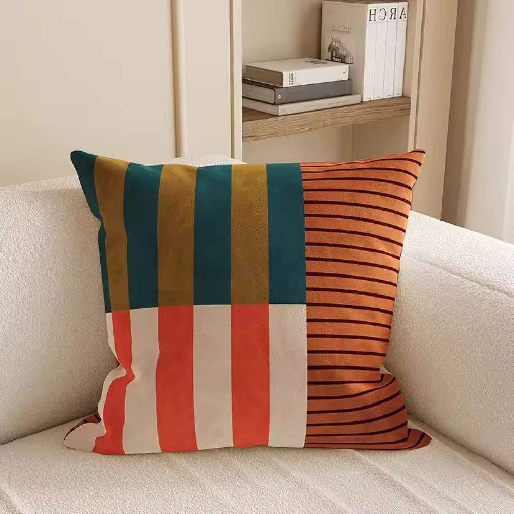 Housse de coussin à blocs rayés style mod