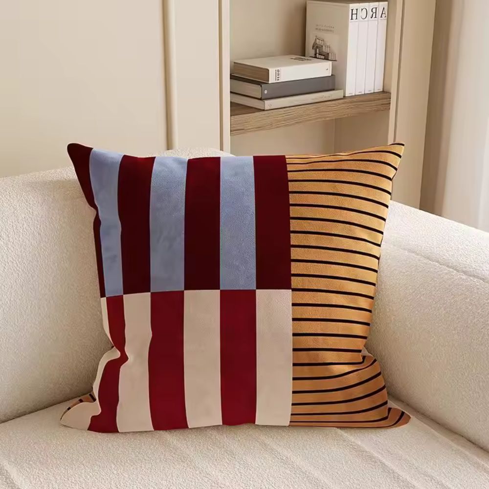 Housse de coussin à blocs rayés style mod