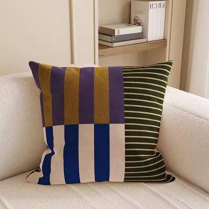 Housse de coussin à blocs rayés style mod