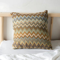 Housse de coussin décoratif bohème en maille à motif zigzag