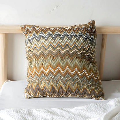 Housse de coussin décoratif bohème en maille à motif zigzag