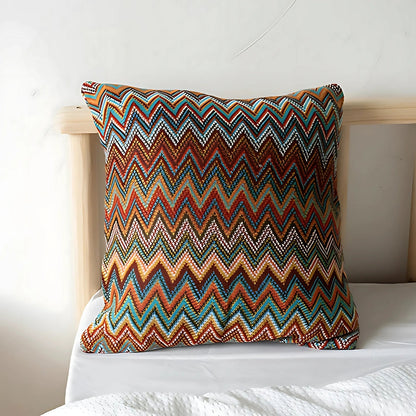 Housse de coussin décoratif bohème en maille à motif zigzag