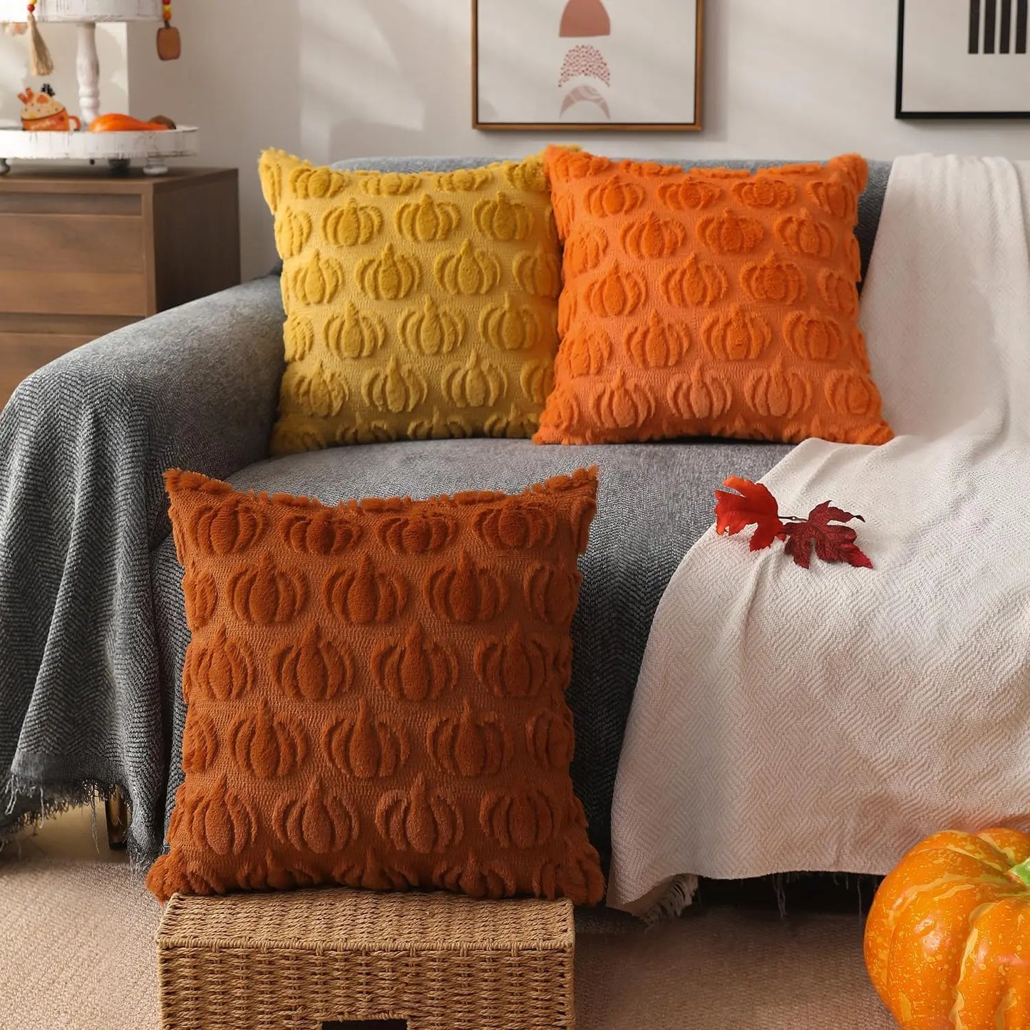 Housse de coussin décorative en fausse fourrure douce pour la déco d’automne