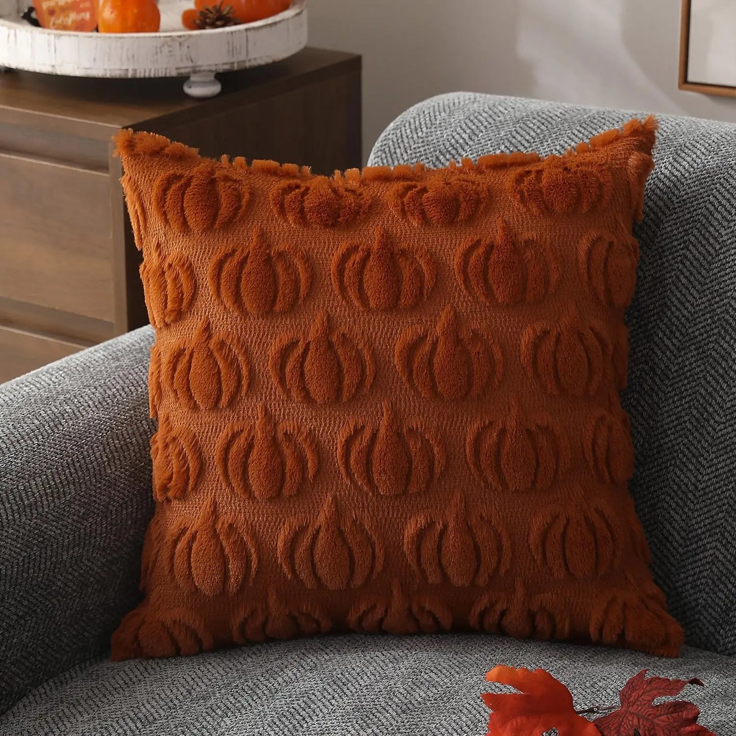 Housse de coussin décorative en fausse fourrure douce pour la déco d’automne