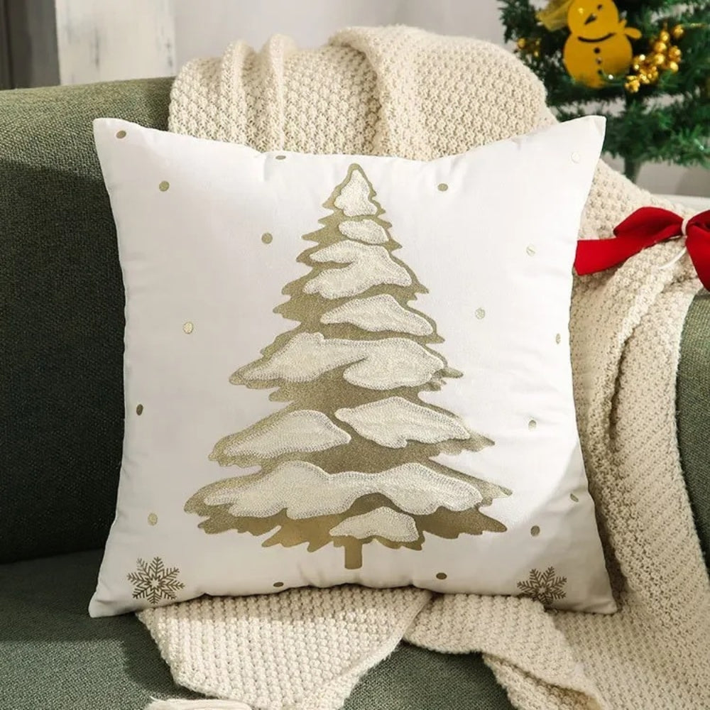 Housse de coussin décorative en velours motif sapin de Noël