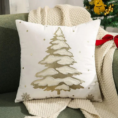 Housse de coussin décorative en velours motif sapin de Noël