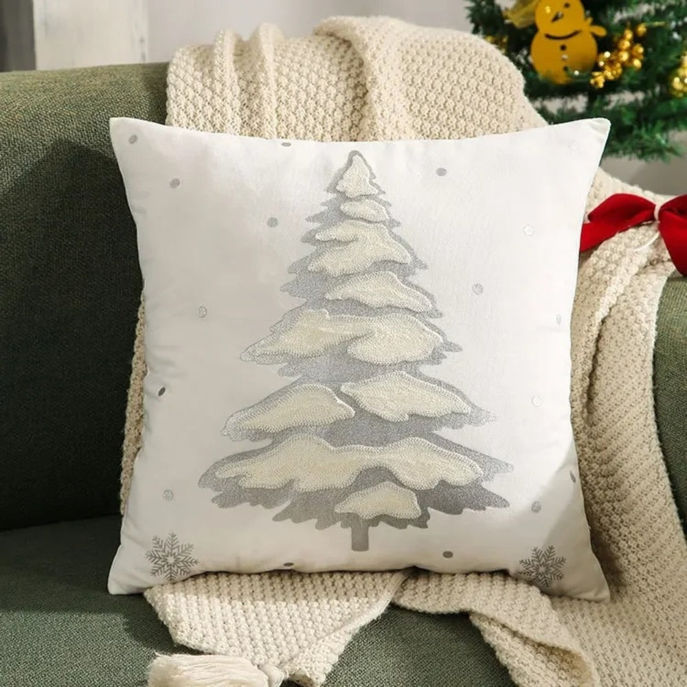 Housse de coussin décorative en velours motif sapin de Noël