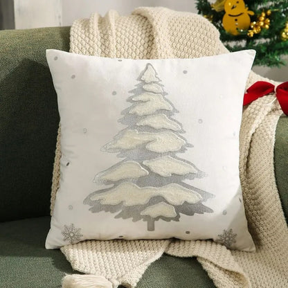 Housse de coussin décorative en velours motif sapin de Noël