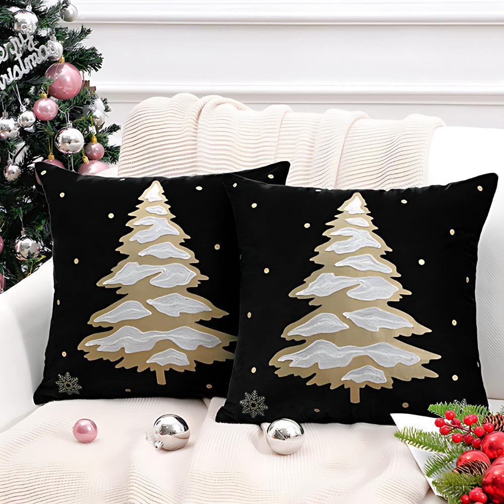 Housse de coussin décorative en velours motif sapin de Noël