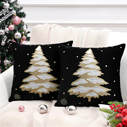 Housse de coussin décorative en velours motif sapin de Noël
