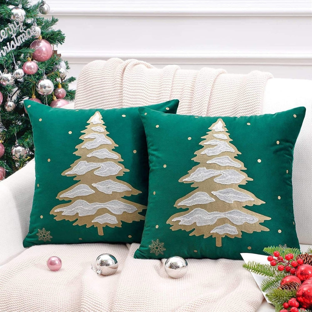 Housse de coussin décorative en velours motif sapin de Noël