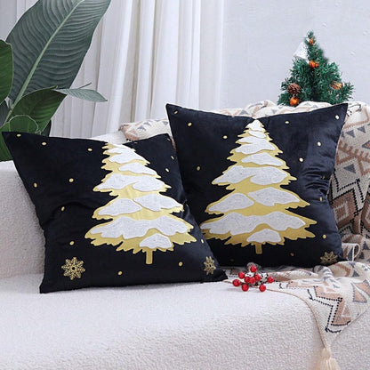Housse de coussin décorative en velours motif sapin de Noël