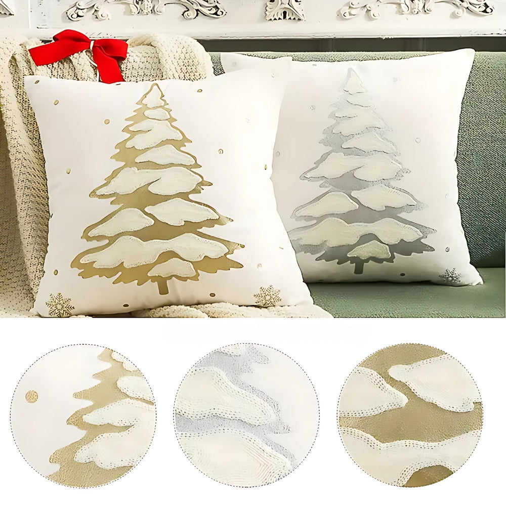 Housse de coussin décorative en velours motif sapin de Noël
