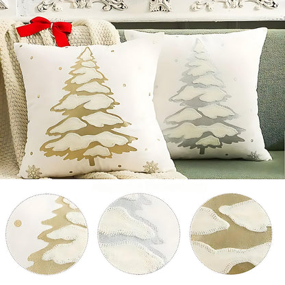 Housse de coussin décorative en velours motif sapin de Noël