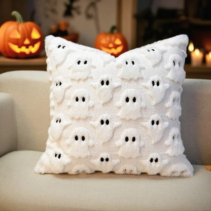 Housse de coussin en peluche Halloween motif fantôme effrayant