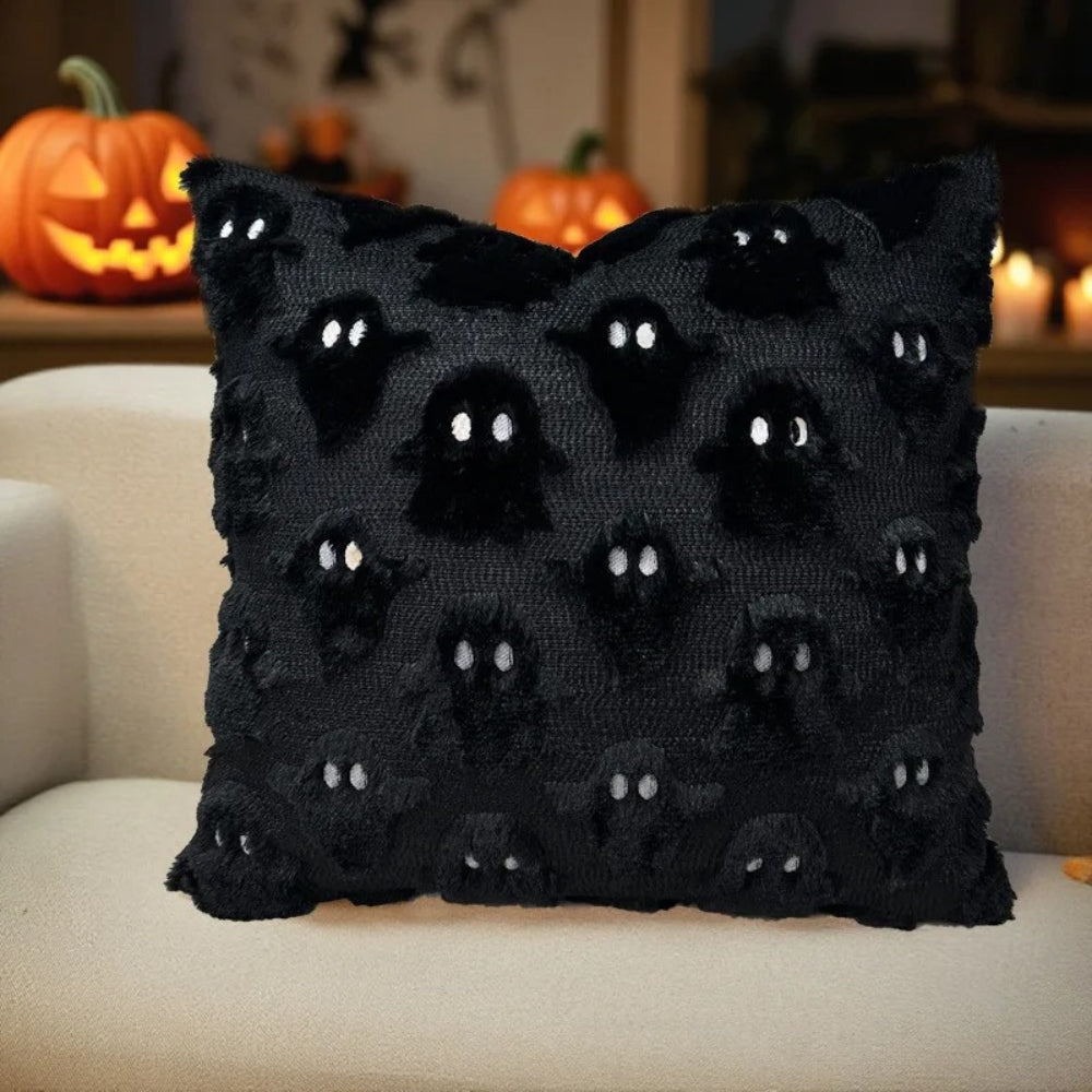 Housse de coussin en peluche Halloween motif fantôme effrayant