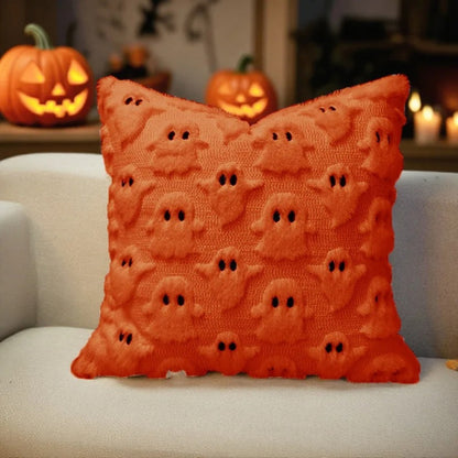 Housse de coussin en peluche Halloween motif fantôme effrayant