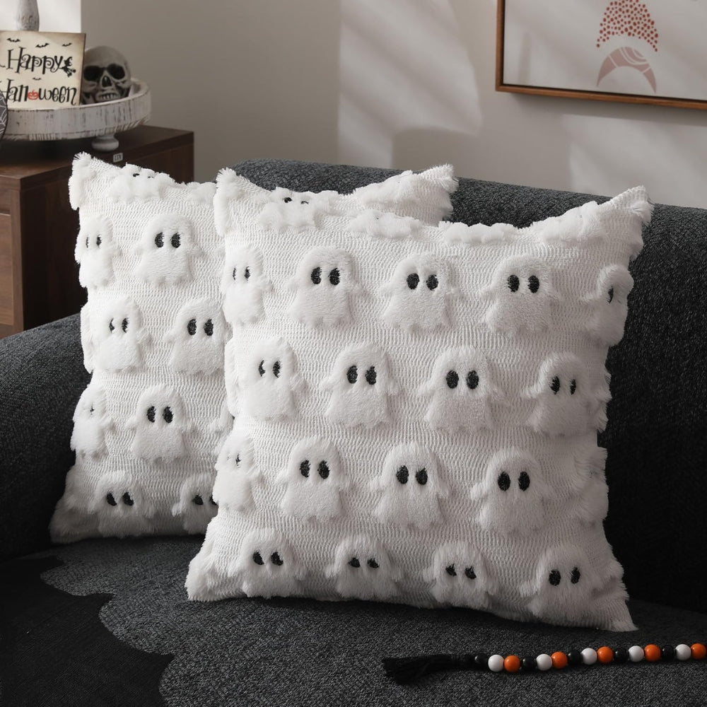 Housse de coussin en peluche Halloween motif fantôme effrayant