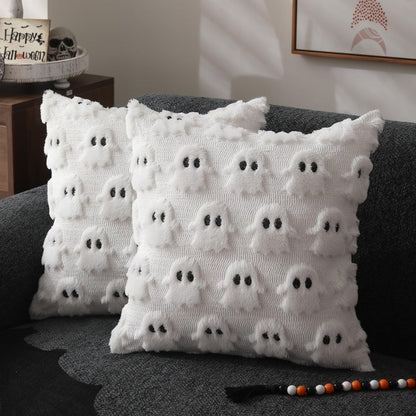 Housse de coussin en peluche Halloween motif fantôme effrayant
