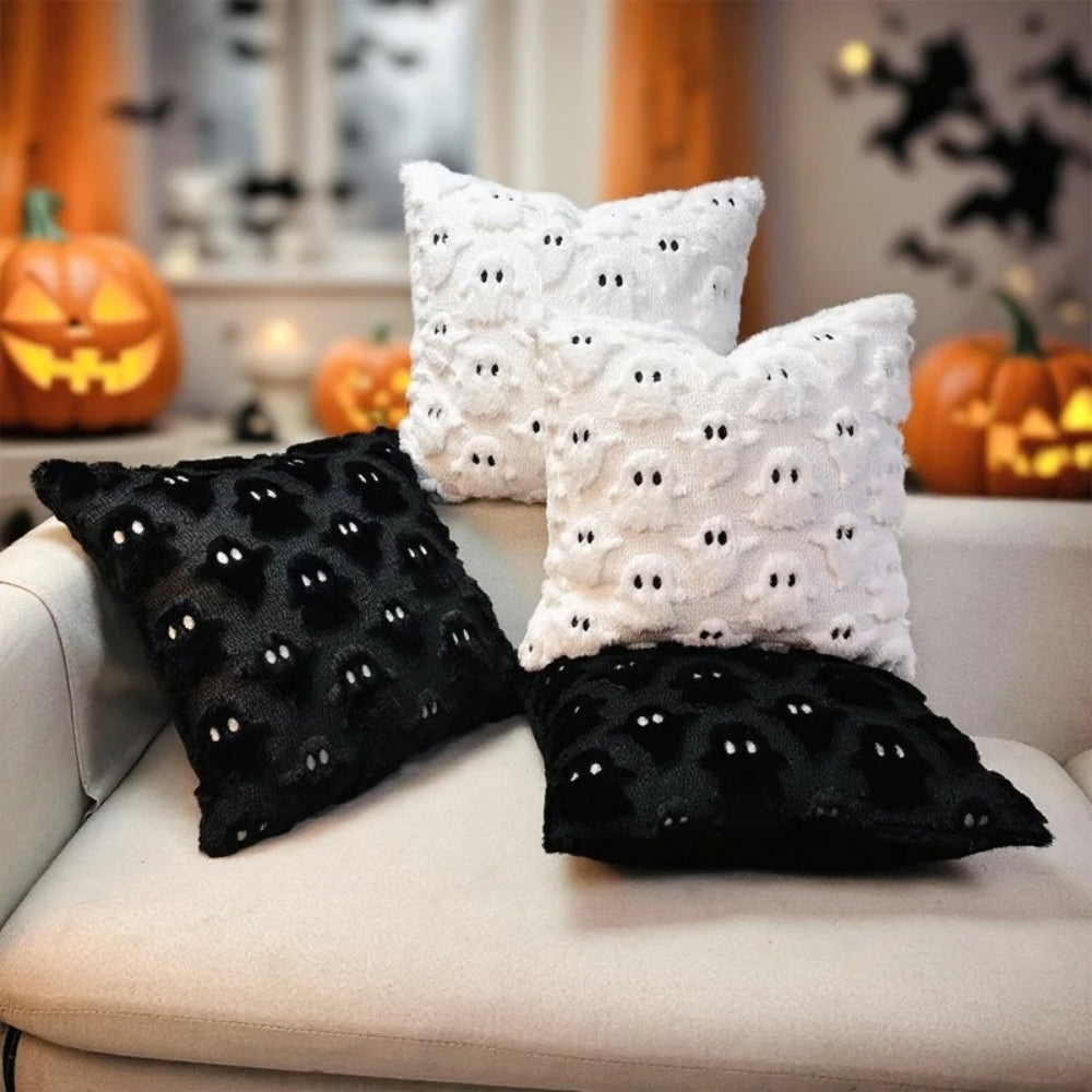 Housse de coussin en peluche Halloween motif fantôme effrayant