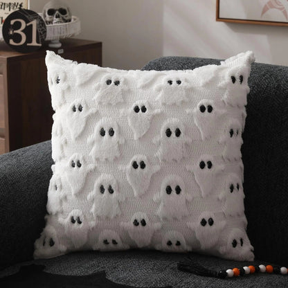 Housse de coussin en peluche Halloween motif fantôme effrayant
