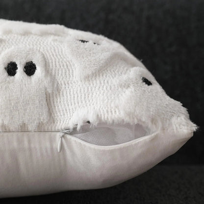 Housse de coussin en peluche Halloween motif fantôme effrayant