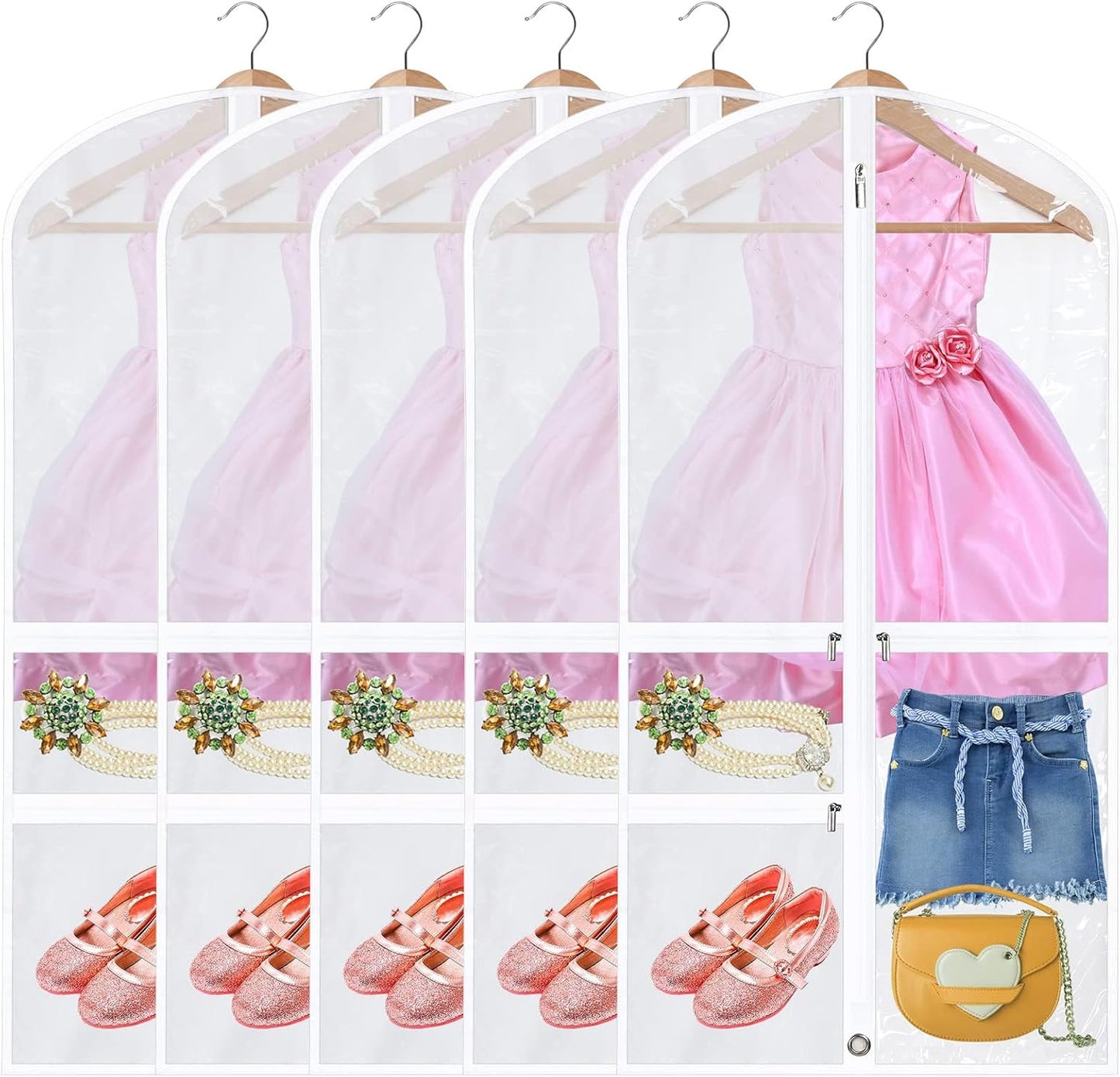 Housses à vêtements de danse unisexe pliables avec poches zippées - lot de 5