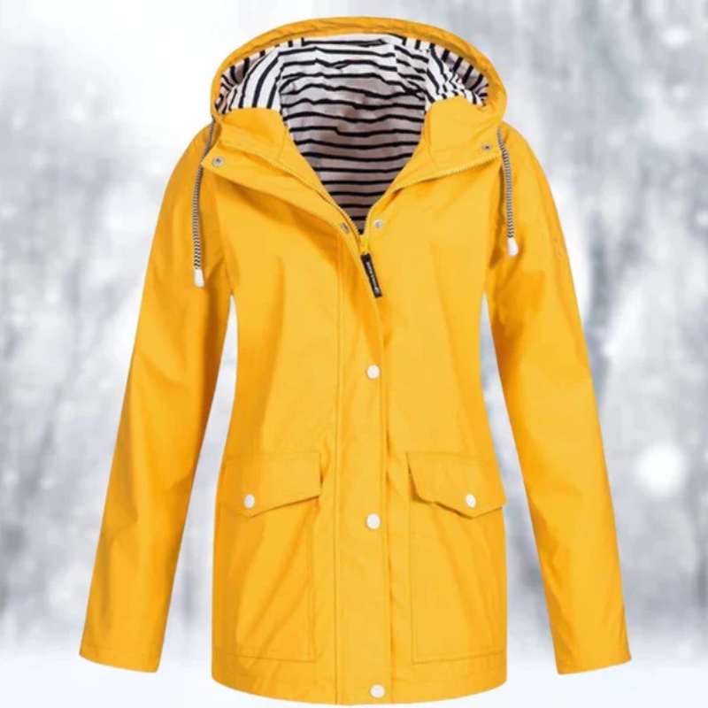 Imperméable à capuche à fermeture boutonnée devant pour femme