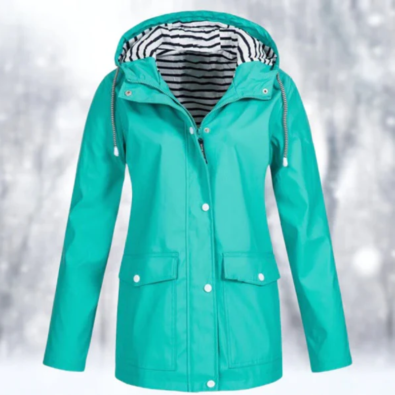 Imperméable à capuche à fermeture boutonnée devant pour femme