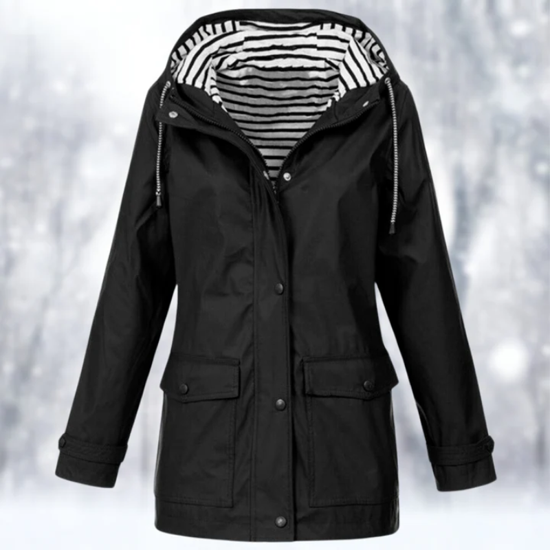 Imperméable à capuche à fermeture boutonnée devant pour femme