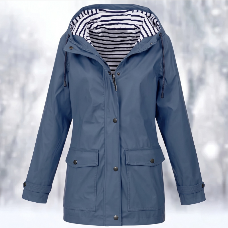 Imperméable à capuche à fermeture boutonnée devant pour femme