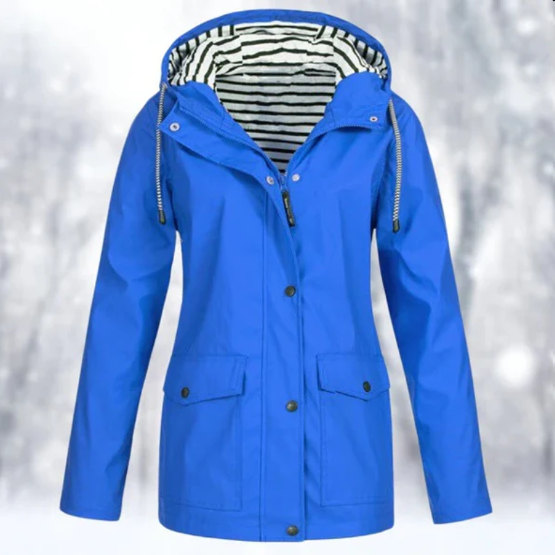 Imperméable à capuche à fermeture boutonnée devant pour femme