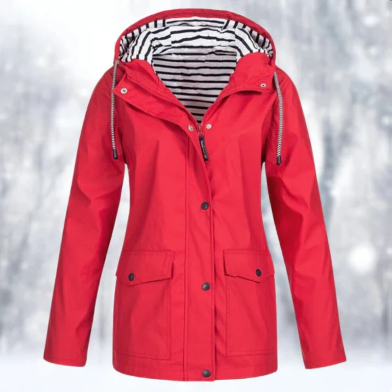 Imperméable à capuche à fermeture boutonnée devant pour femme
