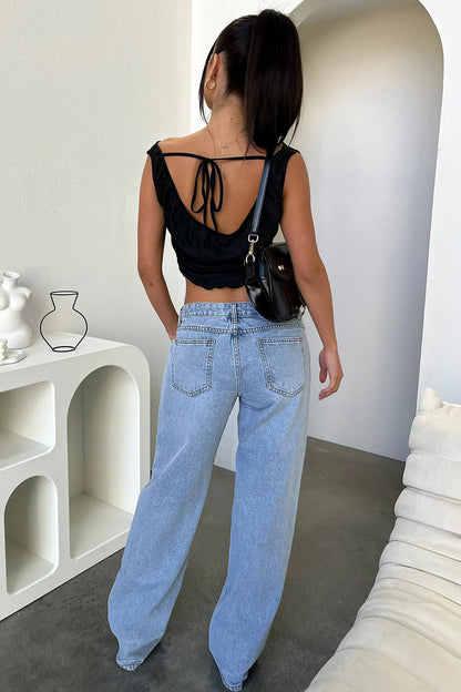 Jean droit pour femme, taille basse, délavage clair