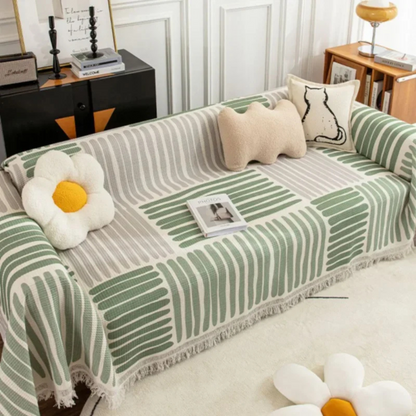 Jeté de canapé style scandinave à bordure frangée