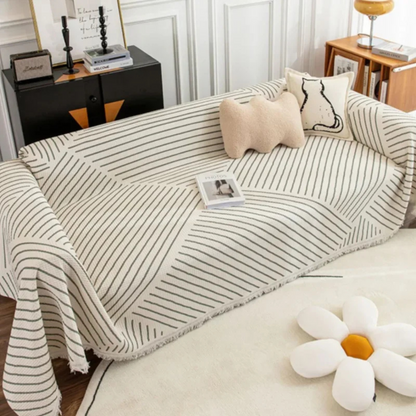 Jeté de canapé style scandinave à bordure frangée