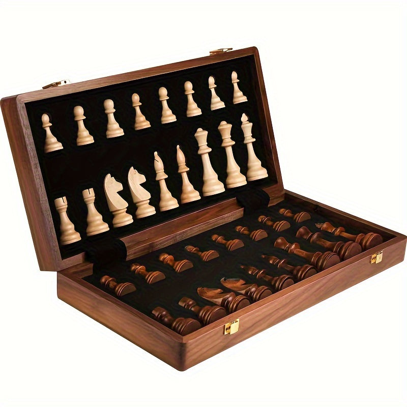 Jeu d’échecs en bois | échiquier pliant en noyer et pièces sculptées