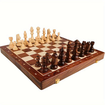 Jeu d’échecs en bois | échiquier pliant en noyer et pièces sculptées