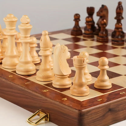 Jeu d’échecs en bois | échiquier pliant en noyer et pièces sculptées