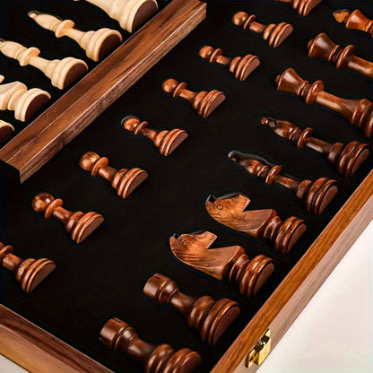 Jeu d’échecs en bois | échiquier pliant en noyer et pièces sculptées