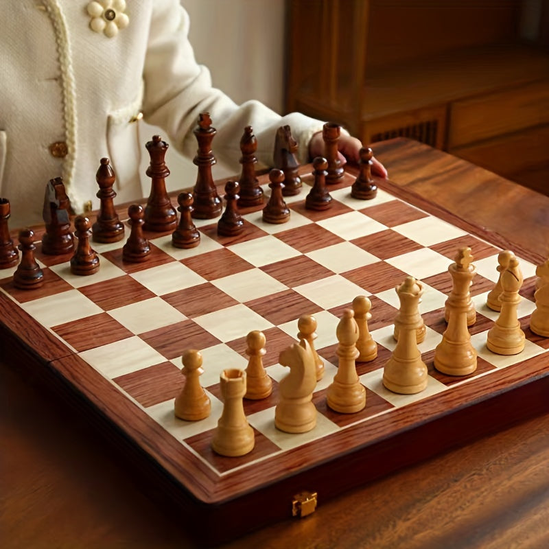 Jeu d’échecs en bois | échiquier pliant en noyer et pièces sculptées
