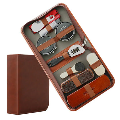 Kit d’entretien pour chaussures en cuir 9 pièces avec brosses en crin de cheval