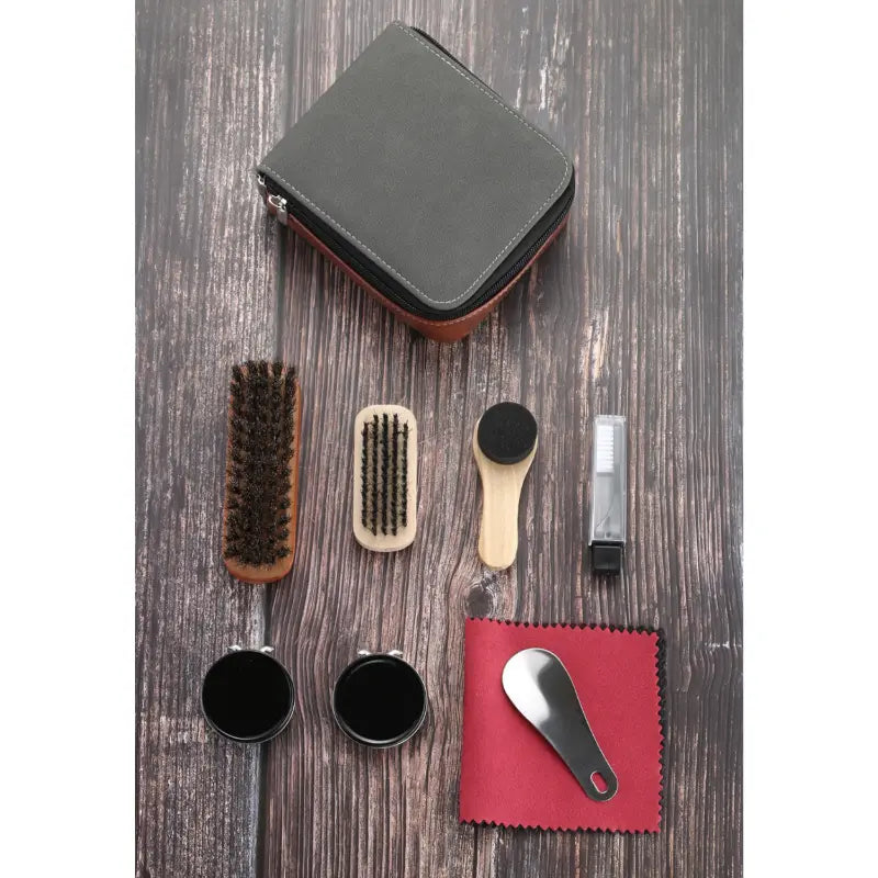 Kit d’entretien pour chaussures en cuir 9 pièces avec brosses en crin de cheval